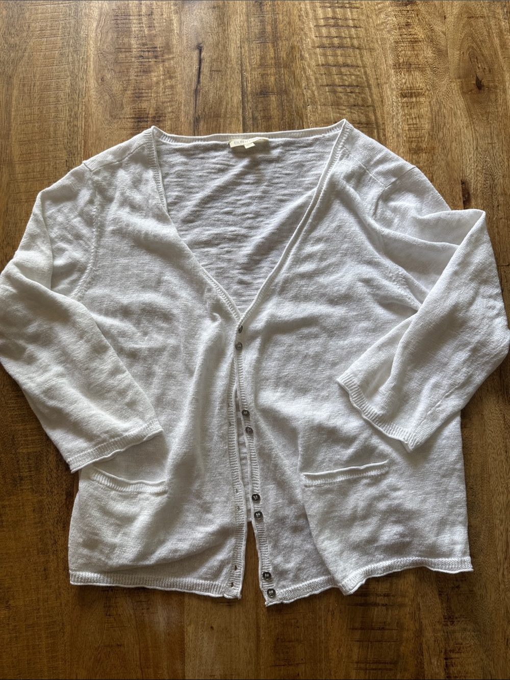 Eileen Fisher White V-Neck Button Front linen cotton sweater Cardigan XL NEW